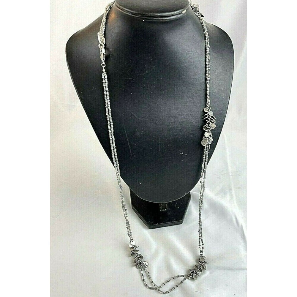 Coldwater Creek Link Silver Style Tone & Clear Small Beaded Necklace Gray